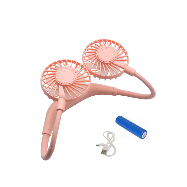 Διπλό Επαναφορτιζόμενο Ανεμιστηράκι Λαιμού USB με 3 Λειτουργίες QL-7 Ροζ