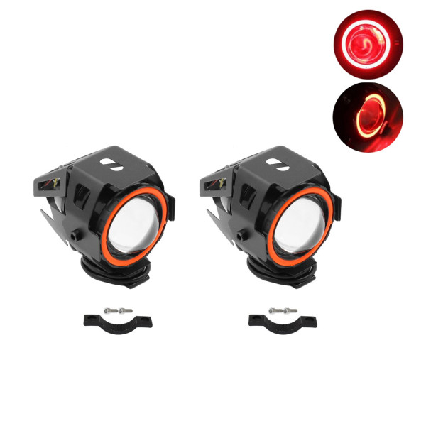 Σετ Προβολάκια Μοτοσυκλέτας U7 Αλουμινίου Αδιάβροχα με 3 Λειτουργίες Ψυχρό Λευκό - Κόκκινο Στεφάνι 30W 12V 2 τμχ