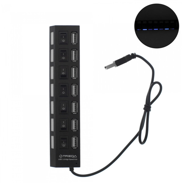 USB Hub 3.0 με 7 Θύρες USB-A και διακόπτες Treqa USB-7 Μαύρο