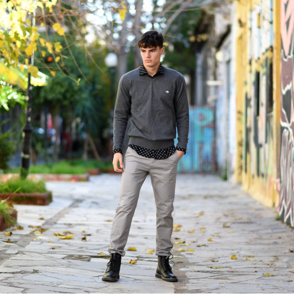 MEN'S KNITTING NECK COTTON MOHICANS V351 GRAY