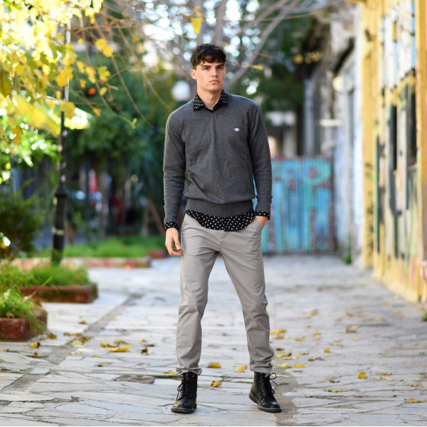 MEN'S KNITTING NECK COTTON MOHICANS V351 GRAY