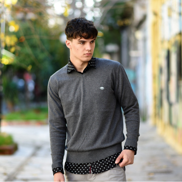 MEN'S KNITTING NECK COTTON MOHICANS V351 GRAY