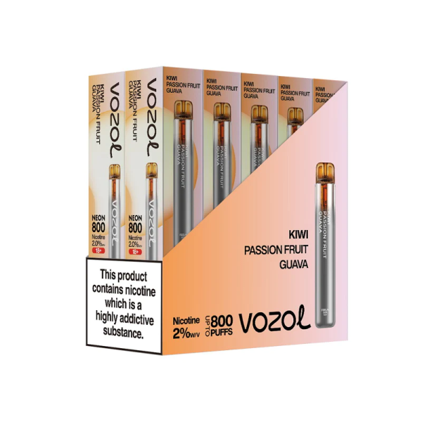 Vozol Neon 800 Kiwi Passion Fruit Guava Ηλεκτρονικό Τσιγάρο μιας Χρήσης 800 Εισπνοών 2ml 20mg
