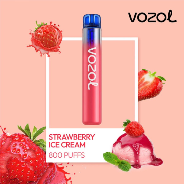 Vozol Neon 800 Strawberry Ice Cream Ηλεκτρονικό Τσιγάρο μιας Χρήσης 800 Εισπνοών 2ml 20mg