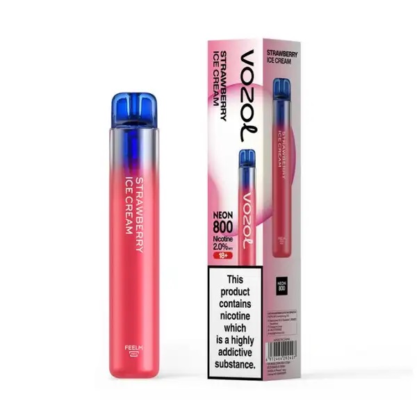 Vozol Neon 800 Strawberry Ice Cream Ηλεκτρονικό Τσιγάρο μιας Χρήσης 800 Εισπνοών 2ml 20mg