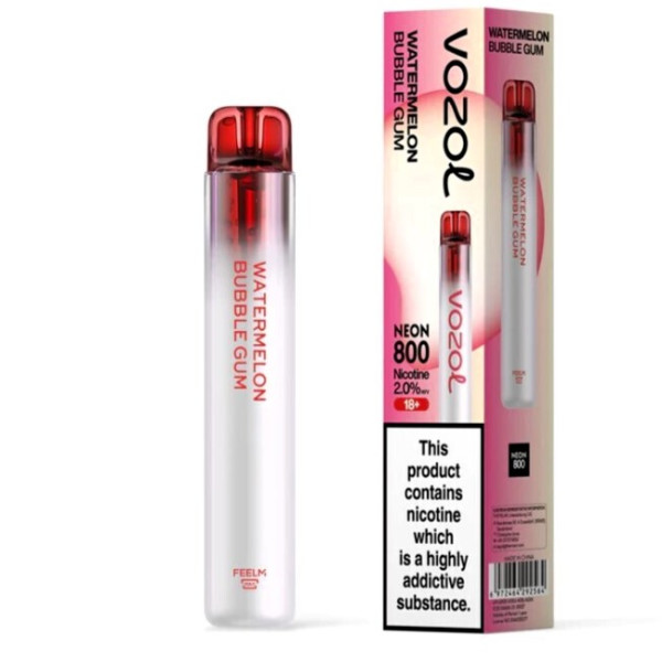 Vozol Neon 800 Watrermelon bubble gum Ηλεκτρονικό Τσιγάρο μιας Χρήσης 800 Εισπνοών 2ml 20mg