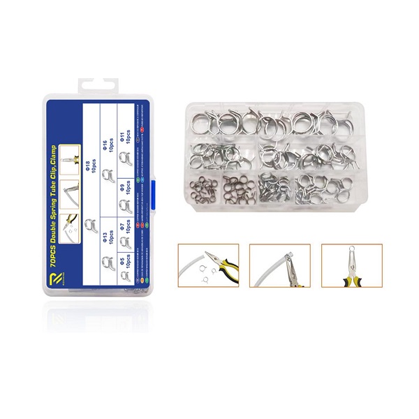 Σετ Σφιγκτήρων σωλήνα διπλού ελατηρίου 6 μεγέθη 70τεμ. σε κασετίνα W15314