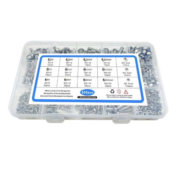 Σετ βίδες allen με παξιμάδια σε 12 διαφορετικά μεγέθη 500 τεμαχίων M3-M4-M5 W16943-1