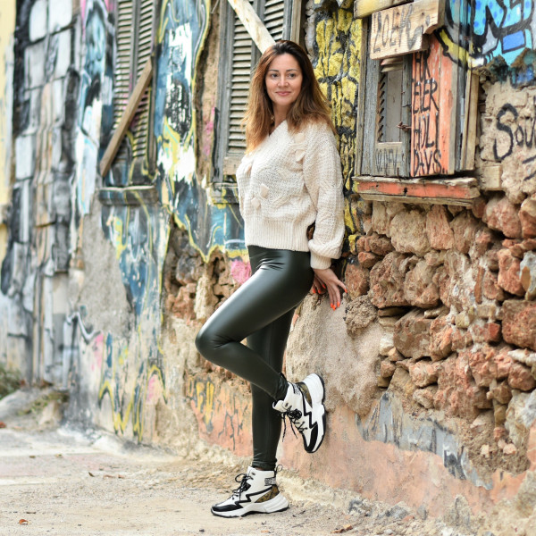 ΓΥΝΑΙΚΕΙΟ ΠΛΕΚΤΟ ΛΑΙΜΟ V ΜΑΚΡΥ ΜΑΝΙΚΙ MOHICANS X5830.BEIGE