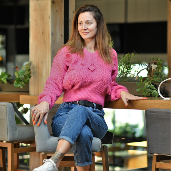 ΓΥΝΑΙΚΕΙΟ ΠΛΕΚΤΟ ΛΑΙΜΟ V ΜΑΚΡΥ ΜΑΝΙΚΙ MOHICANS X5830.PINK