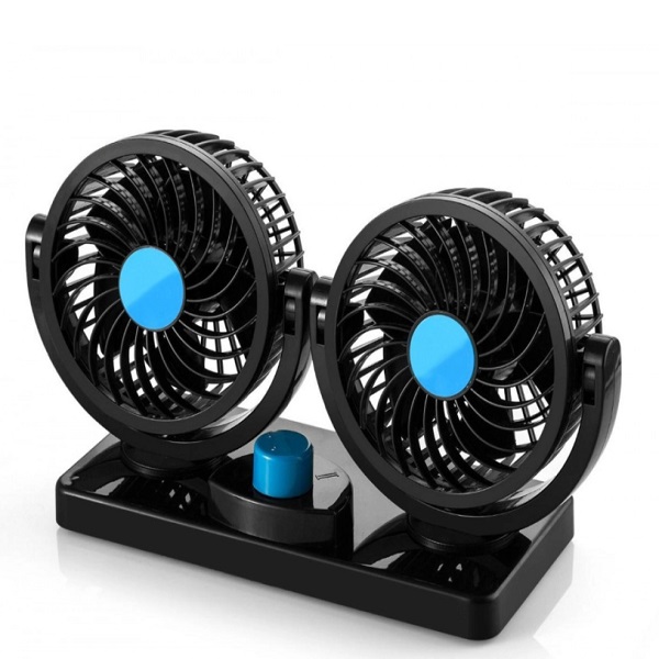 Διπλός ανεμιστήρας αυτοκινήτου με ανεξάρτητη περιστροφή 360° 12V XW-53 μαύρο-μπλε