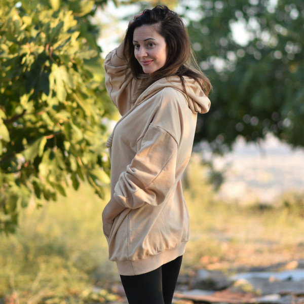 HOODED SWEATSHIRT OVERSIZE MOHICANS ZCP10503 BEIGE