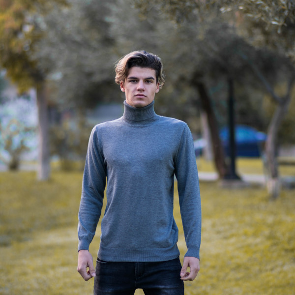 MEN'S KNITTING POLO NECK MOHICANS M001 GRAY