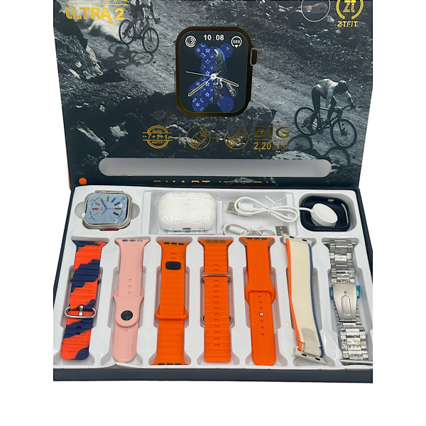 Smartwatch ZT07 Ultra Max 2,20" 49 χιλιοστών + Bluetooth HandsFree  Δώρο + τζαμάκι προστατευτικό Ασύρματη φόρτιση Αδιάβροχο 10 +1 σετ ανδρικό γυναικείο Πορτοκαλί