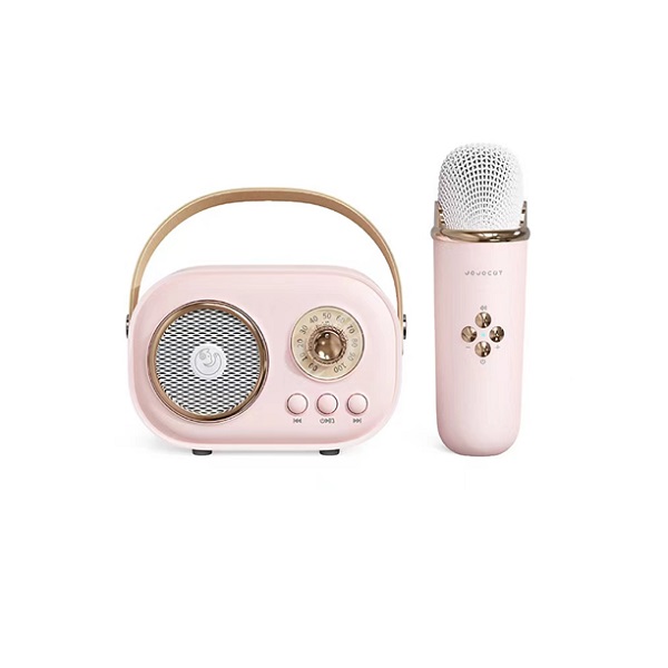 Ασύρματο ηχείο Karaoke Bluetooth με μικρόφωνο και υποδοχή κάρτας microsd ZY-2410 Ροζ/Μπεζ