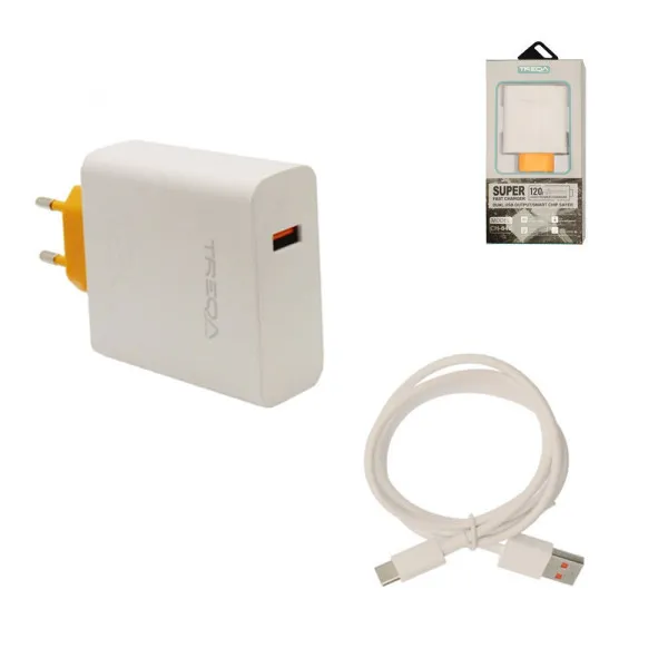 Treqa Charger and USB-C Cable 120W Quick Charge 3.0 White CH-646
