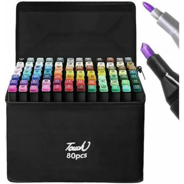 Σετ μαρκαδόροι Ζωγραφικής αλκοόλης διπλής απόληξης με βαλιτσάκι μεταφοράς 80 χρώματα 222-80