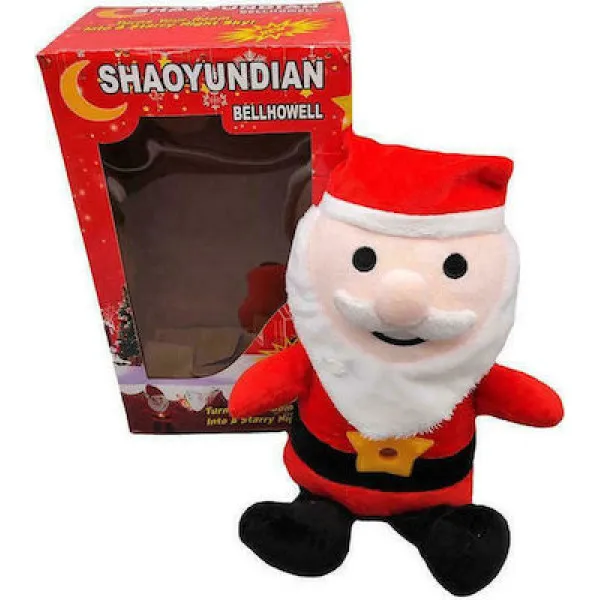 Φωτιζόμενος Λούτρινος Διακοσμητικός Άι Βασίλης Κόκκινος με Projector Κινουμένων Αστεριών