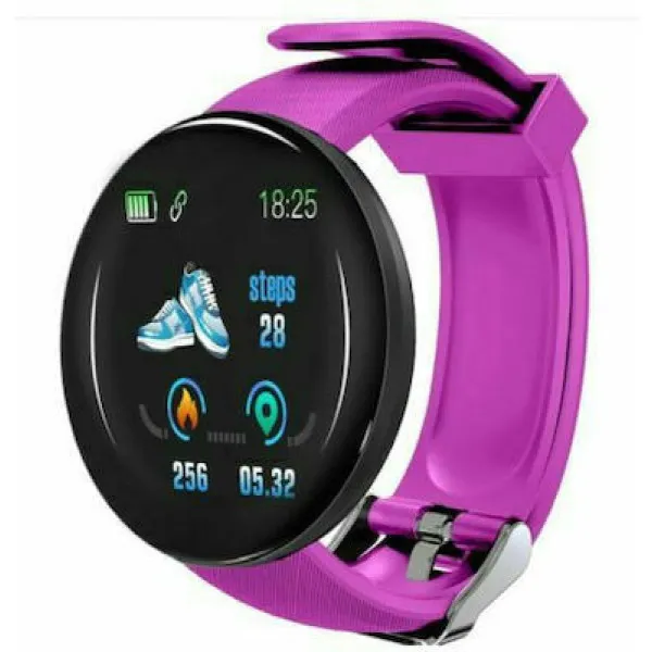 D18 Smartwatch με Παλμογράφο Μωβ