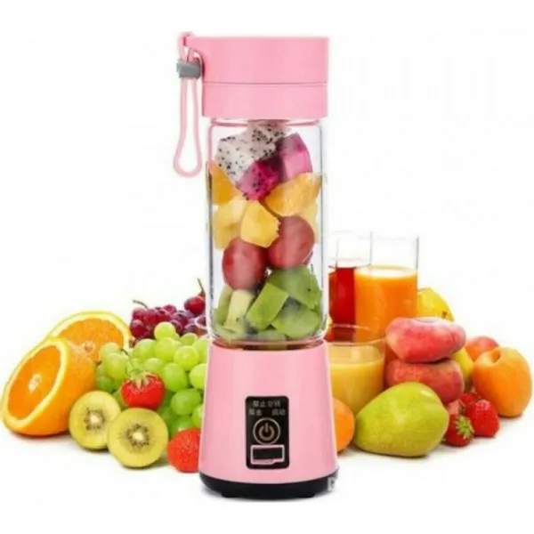 HM-03 Mini Μπλέντερ για Smoothies με κανάτα 0.38lt  και Ισχύ 380Watt Ροζ