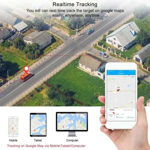 GPS Tracker Rechargeable Suitable for Cars Trucks and Boats 5000mAh TK905 Black