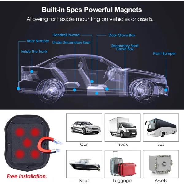 GPS Tracker Rechargeable Suitable for Cars Trucks and Boats 5000mAh TK905 Black