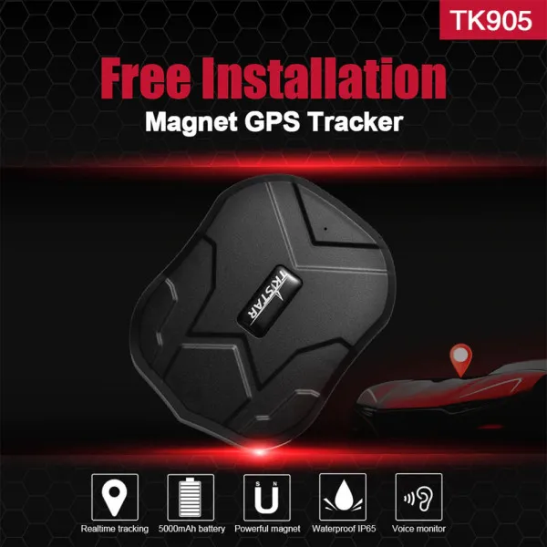 GPS Tracker Rechargeable Suitable for Cars Trucks and Boats 5000mAh TK905 Black