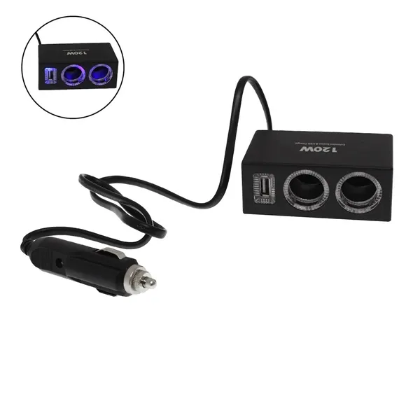 Carsun Αναπτήρας Αυτοκινήτου Πολύπριζο Φορτηγού 12V/24V με 2 x Παροχές /1 x USB και Μπλε LED Φωτισμό CD-115