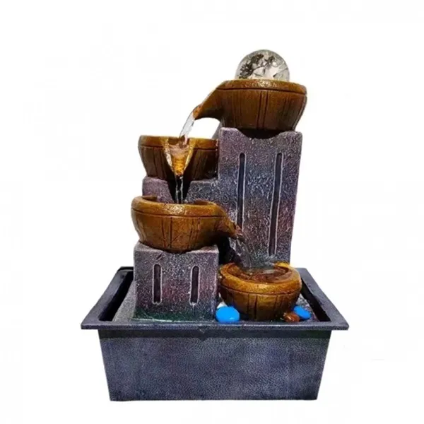 Minimal Διακοσμητικό Συντριβάνι Feng Shui με Πυθάρια Τρεχούμενο Νερό και Πολύχρωμο Φωτισμό LED 21x15.5x30cm DX1966