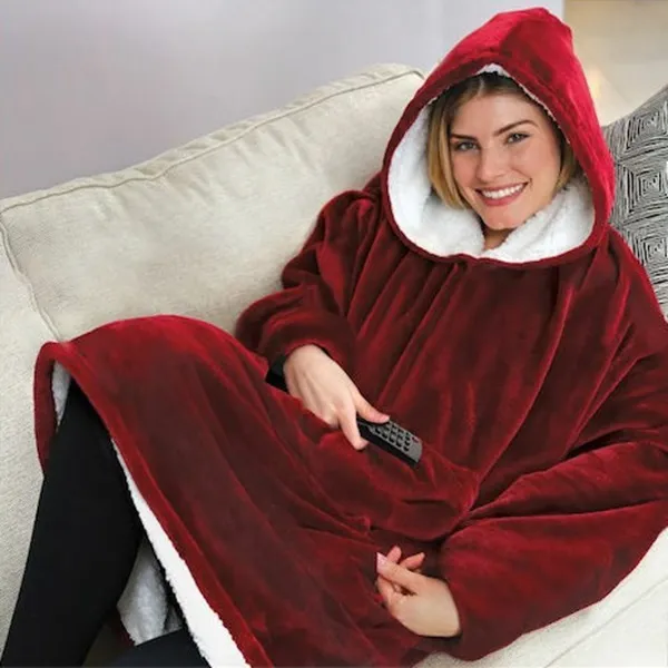 Huggle με Μανίκια και Κουκούλα Κουβέρτα Βελουτέ SN23521-53 Κόκκινη