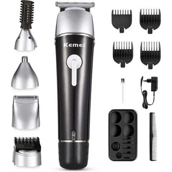 Σετ Επαναφορτιζόμενης Κουρευτικής Μηχανής Kemei KM-1015 Μαύρο