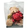 Λούτρινο αρκουδάκι πριγκίπισσα με μπουκέτο κόκκινα τριαντάφυλλλα σε κουτί 84734 καφέ 28εκ