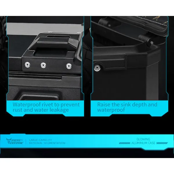 MotoCentric Aluminium Μοτοσυκλέτας Αλουμινίου Top Case 45lt MC-45-001-BK-GN Black