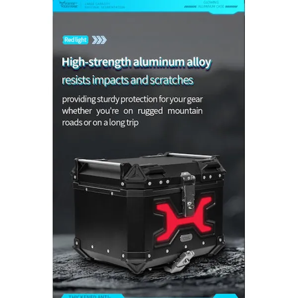 MotoCentric Aluminium  Μοτοσυκλέτας Αλουμινίου Top Case 45lt MC-45-001-RD Black