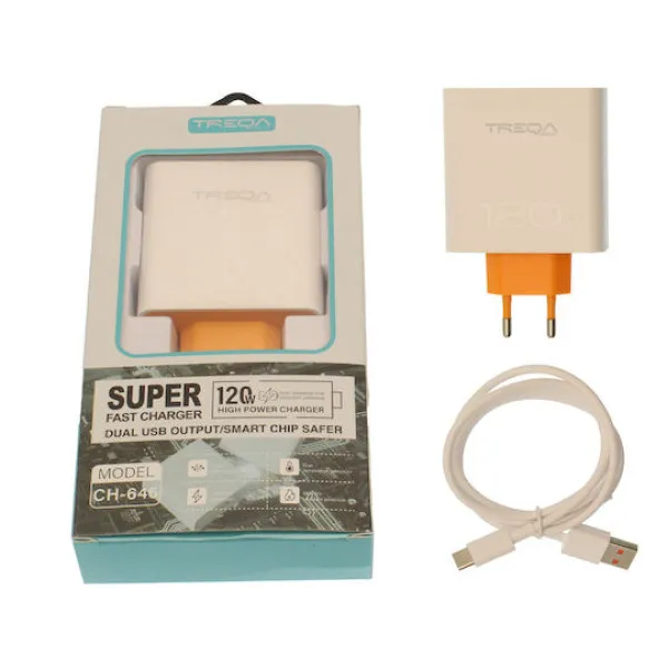 Treqa Charger and USB-C Cable 120W Quick Charge 3.0 White CH-646