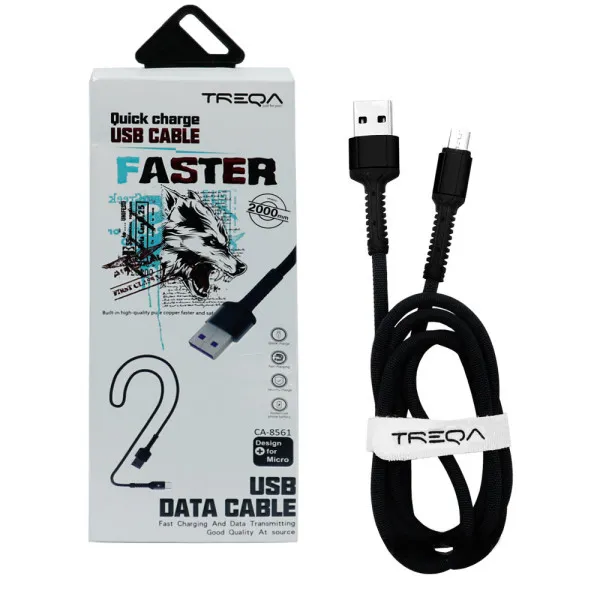 Καλώδιο Γρήγορης Φόρτισης και Μεταφοράς Δεδομένων 2m USB 3.1A σε Micro USB Treqa CA-8561 Μαύρο