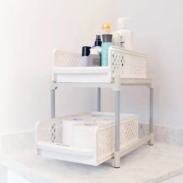 Πλαστική Επιτραπέζια Βάση Οργάνωσης με 2 Ράφια 39x29x18cm Λευκή-Γκρι