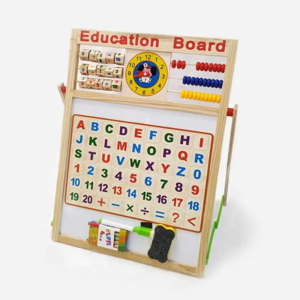 Ξύλινος Παιδικός Πίνακας Μαρκαδόρου - Κιμωλίας για Παιδιά 3+ Ετών για Εκμάθηση Αγγλικών Γραμμάτων-Ώρας-Αρίθμησης XSC0318