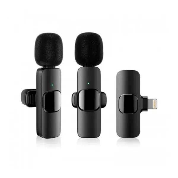 Σετ Ασύρματα Πυκνωτικά Μικρόφωνα Πέτου Lightning για Κάμερα και Κινητό 2 τμχ K9 Μαύρα