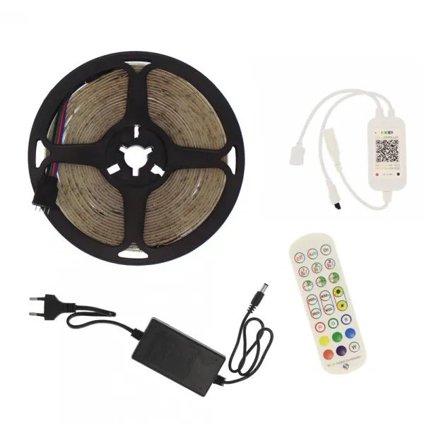 Αδιάβροχη Led Ταινία 12V 5m με Τηλεχειριστήριο, Bluetooth και Τροφοδοτικό RGB IP65 RZ-0010