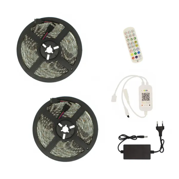 Αδιάβροχη Led Ταινία 12V 10m (2x5m) με Τηλεχειριστήριο, Bluetooth και Τροφοδοτικό Music RGB IP65 RZ-0011
