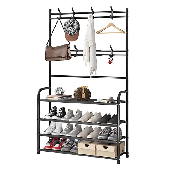 Έπιπλο Εισόδου με Κρεμάστρα και Παπουτσοθήκη 4 Επιπέδων 60x29.5x154cm Μαύρο JBY-B0020