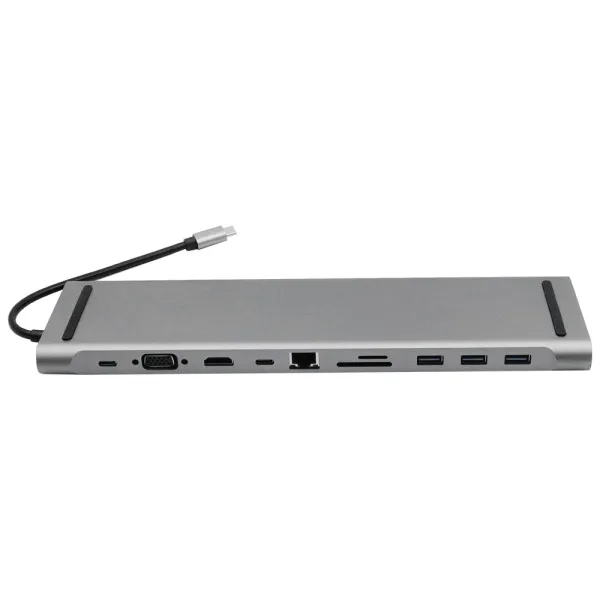 11 σε 1 USB-C Docking Station με Θύρες VGA - HDMI - USB -  Micro SD - SD - Ethernet Γκρι