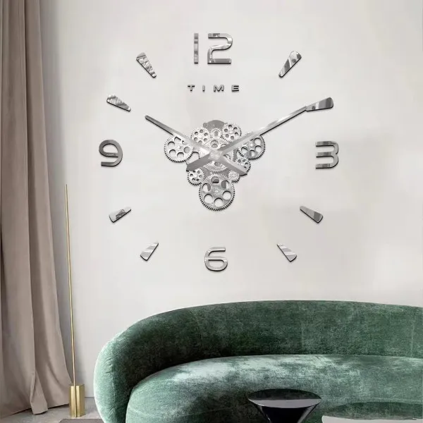 Ρολόι Τοίχου Αυτοκόλλητο 3D DIY 60-120cm ZH03410 Γκρι