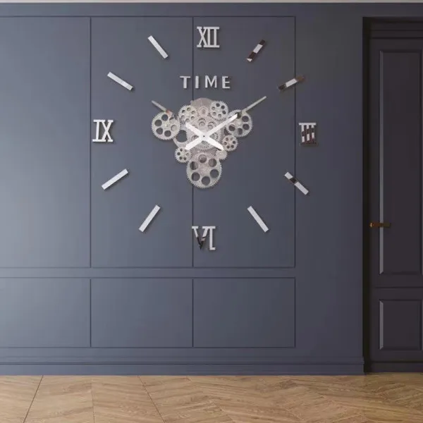 Ρολόι Τοίχου Αυτοκόλλητο 3D DIY 60-120cm ZH173710 Γκρι