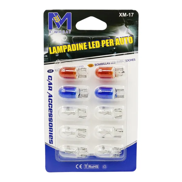 Λάμπες T10 Αυτοκινήτου W5W Σετ 10τμχ XM-17 Λευκό - Κόκκινο - Μπλε