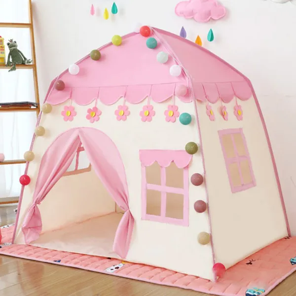 Παιδική Σκηνή Σπιτάκι Πριγκιπικό Pop Up με Κουρτίνες και Παράθυρα για 3+ Ετών 130x100x100 Ροζ