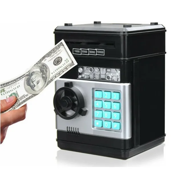 Ηλεκτρικός Παιδικός Κουμπαράς - Ηλεκτρονικό Χρηματοκιβώτιο Πλαστικό (13x13x19cm) με Κωδικό Ασφαλείας Μαύρο