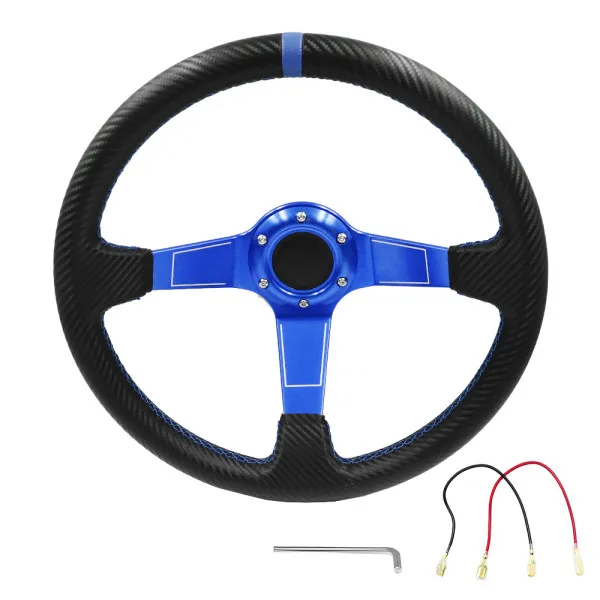 Τιμόνι Αυτοκινήτου Τριάκτινο Αγωνιστικού Τύπου Carbon με Διάμετρο 35cm και Κόρνα HW-0030 Μαύρο - Μπλε