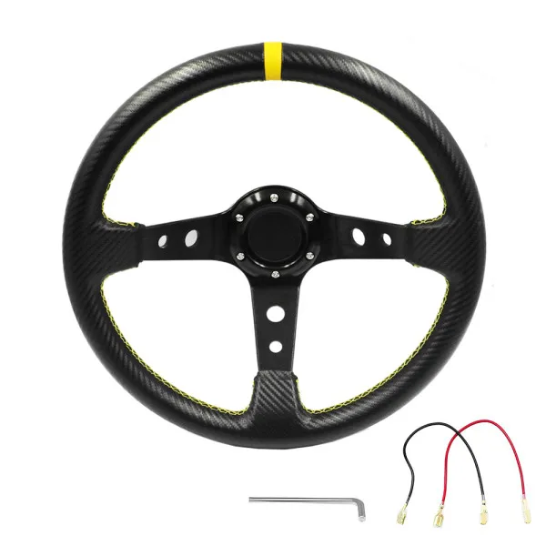 Τιμόνι Αυτοκινήτου Τριάκτινο Αγωνιστικού Τύπου Carbon με Διάμετρο 35cm και Κόρνα HW-0031 Μαύρο - Κίτρινο